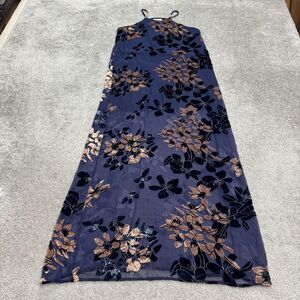 Mod Ref Floral Halter Maxi Tank Dress Womens Small Navy Velvet Burnout Bohemian